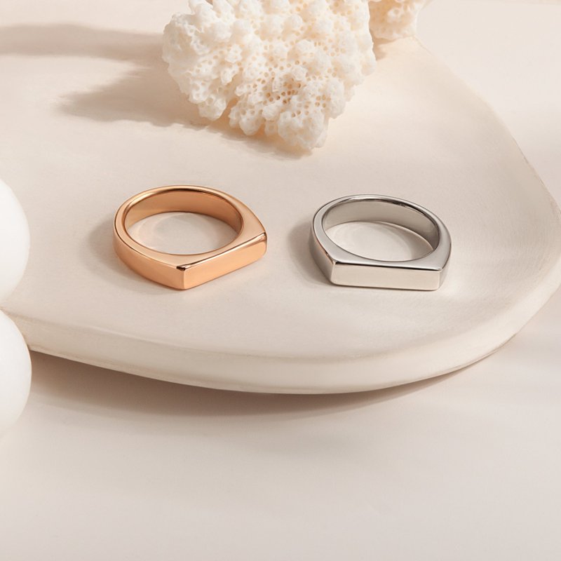 Stainless Steel Horizontal Bar Ring - Signet Style - US Sizes 5-12