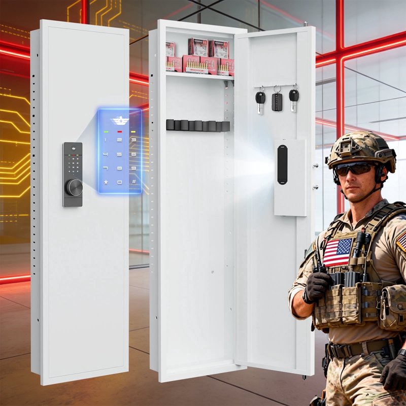 Wall Gun Safe with Dual Alarm System & Adjustable Shelves – Fireproof Security Cabinet