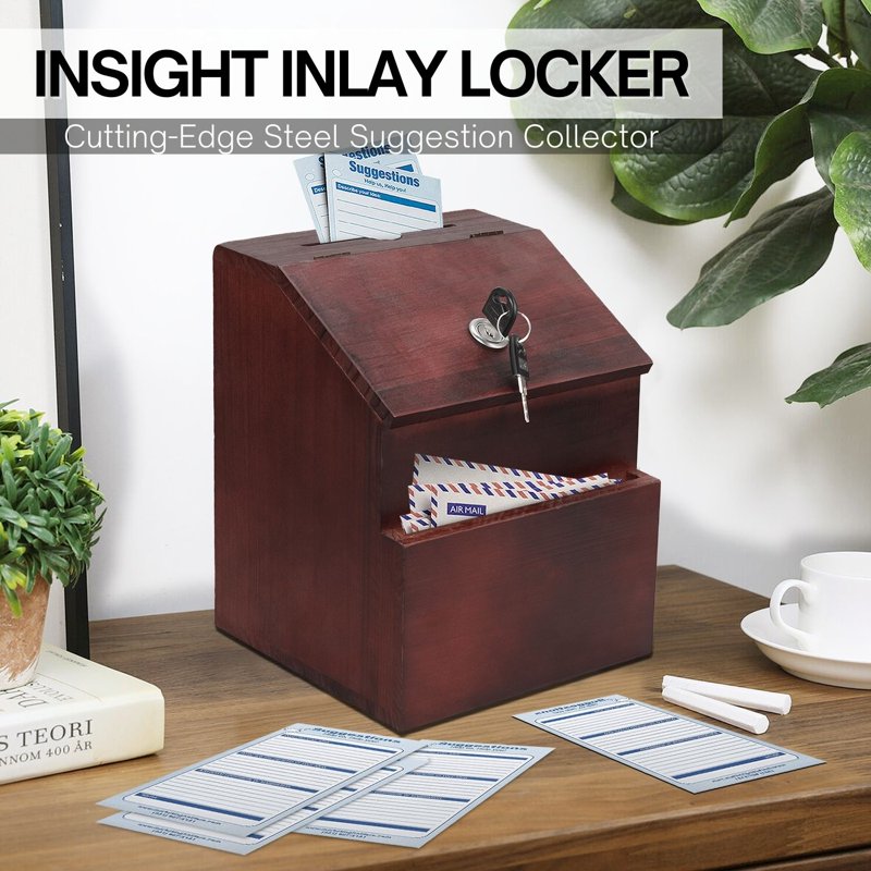 Lockable Wooden Suggestion Box with Key Lock - Wall Mount or Free Standing, Red Mahogany