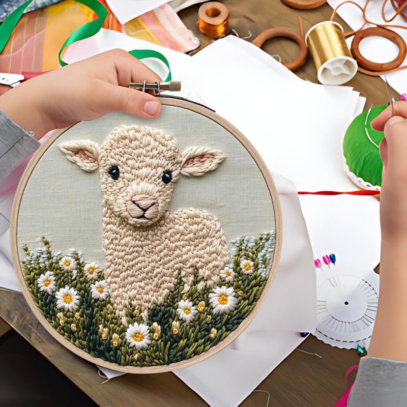Punch Needle Kit for Beginners - DIY Craft Embroidery Hoop Set with Instructions
