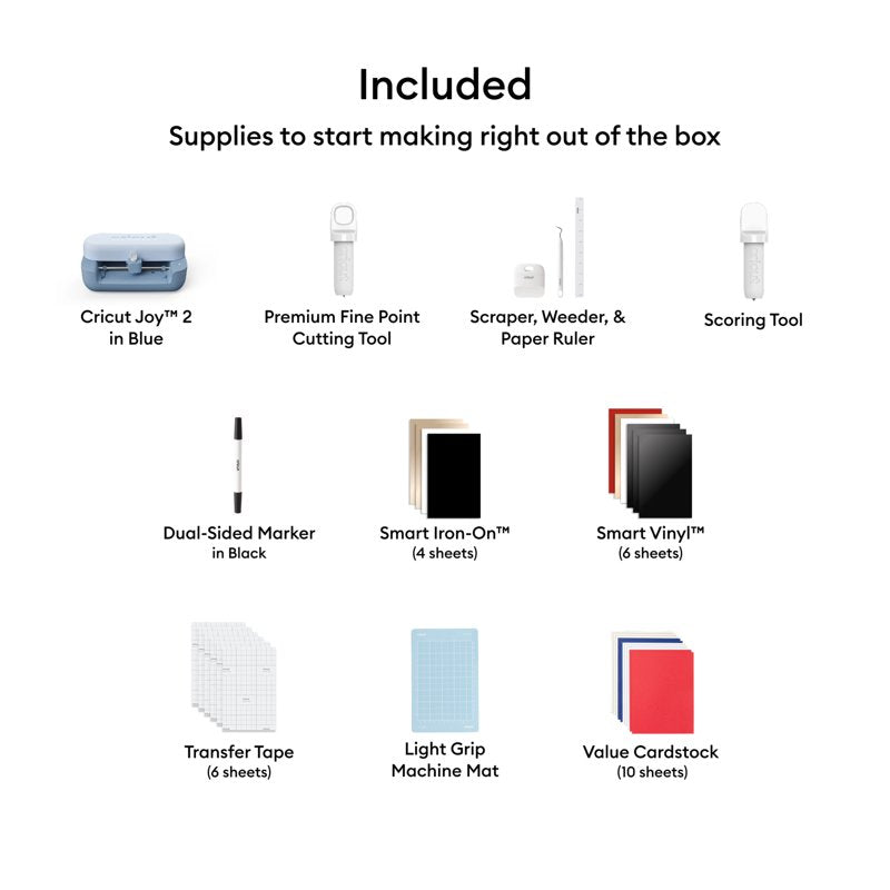 Cricut Joy 2 Smart Die-Cutting Machine Starter Bundle - Blue