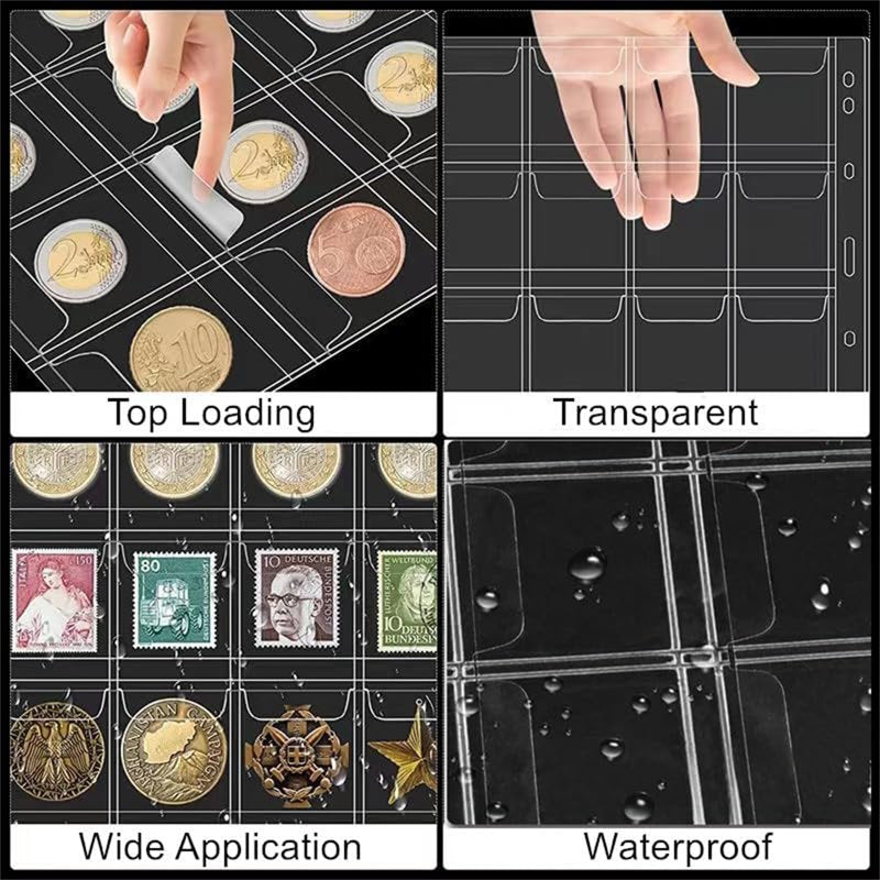 Plastic Coin Collection Pages with Pockets - 200 Slot Coin Holders for Coins & Collectibles