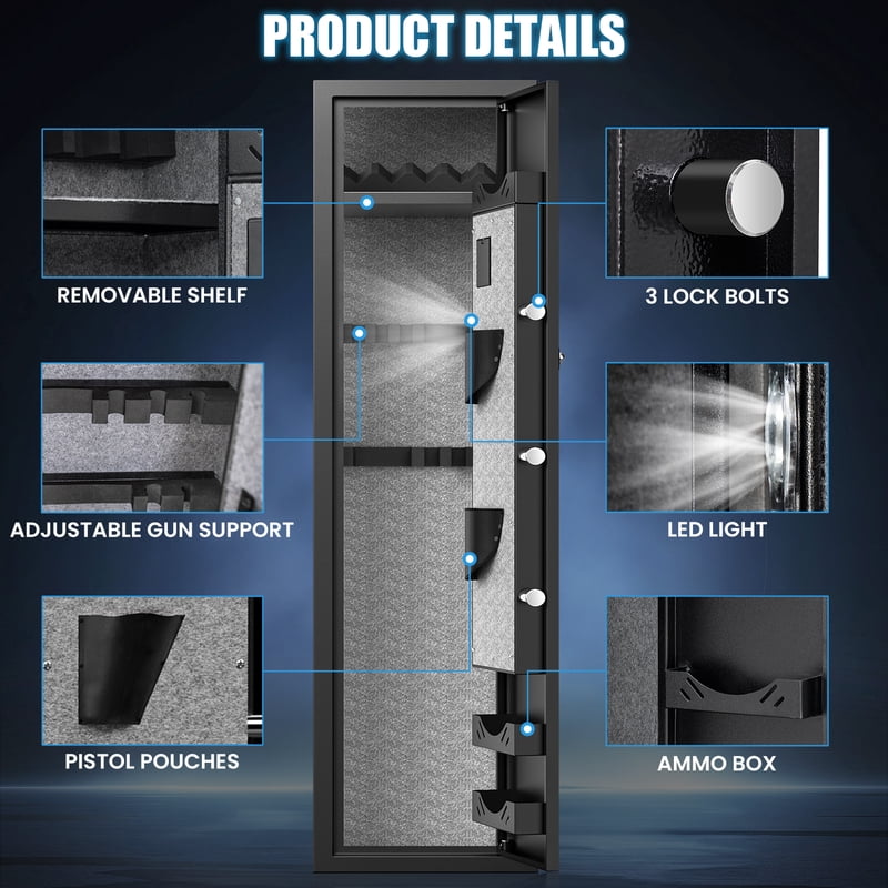 Large Digital Gun Safe with Adjustable Rack and Secure Locking System