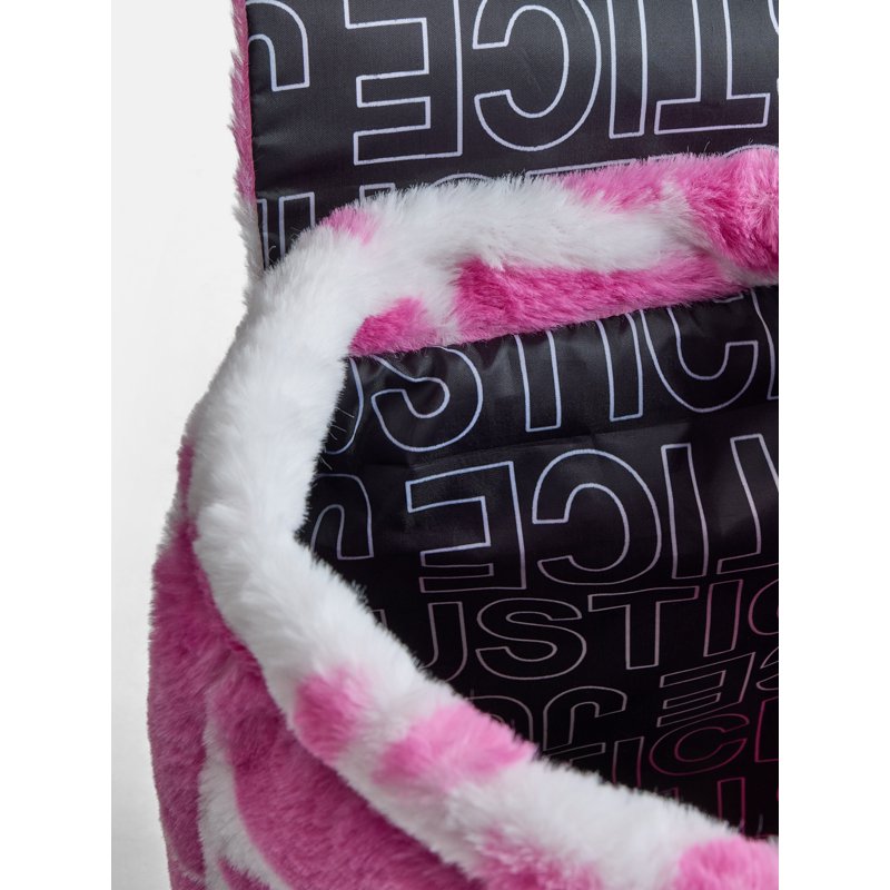 Girls Faux Fur Rucksack Backpack with Cow & Leopard Prints - Pink & Multi Colors