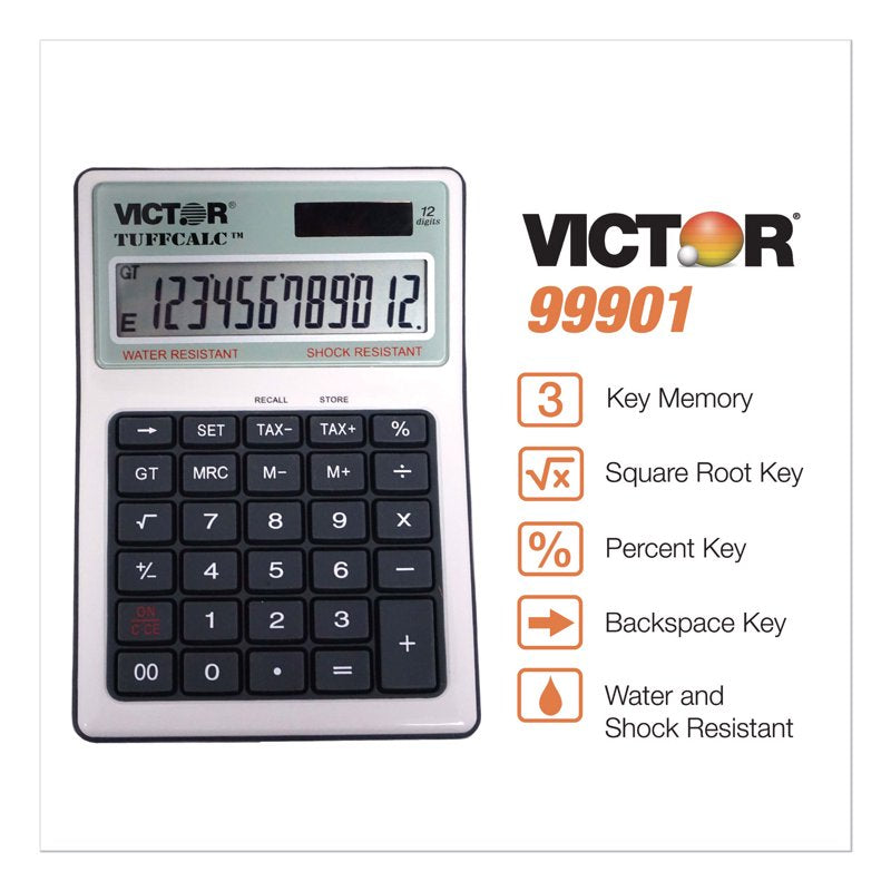 Victor Tuffcalc 12-Digit Water-Resistant Desktop Calculator with Large LCD