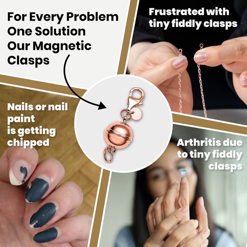 Magnetic Necklace Clasp in 925 Sterling Silver or 14K Rose Gold Plated Jewelry Lock - Women’s Easy-Use Locking Closure