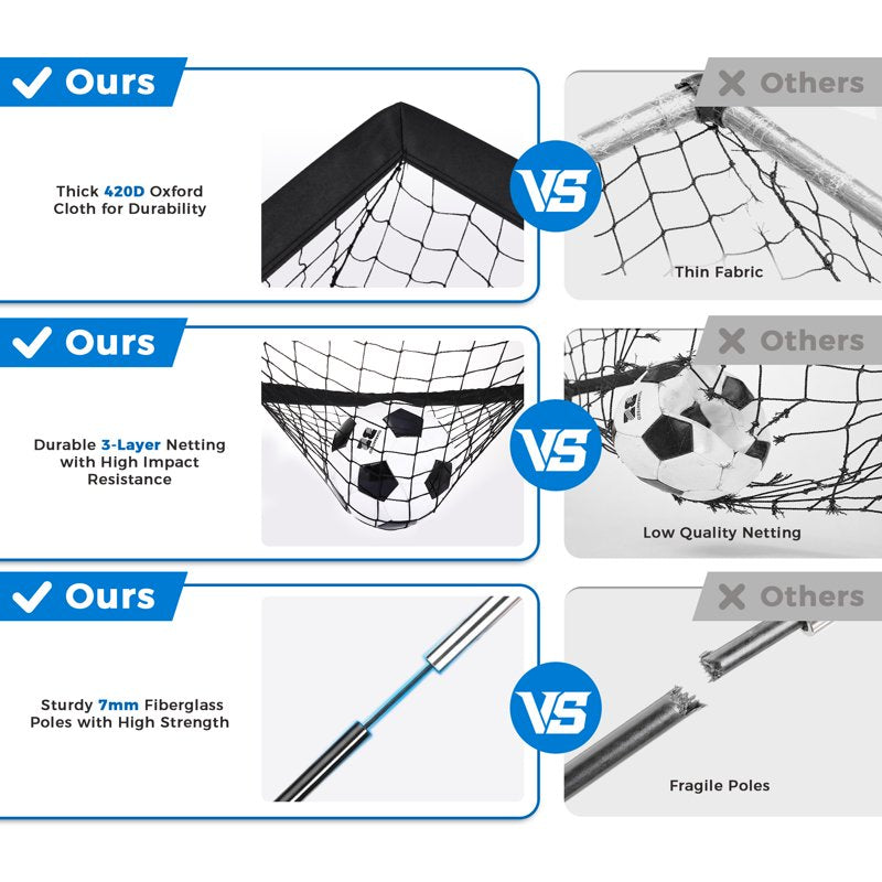 Vipuse 2 Pack Soccer Goals & Ball Set - 4x3 ft Portable Pop Up Soccer Training Kit (Black)