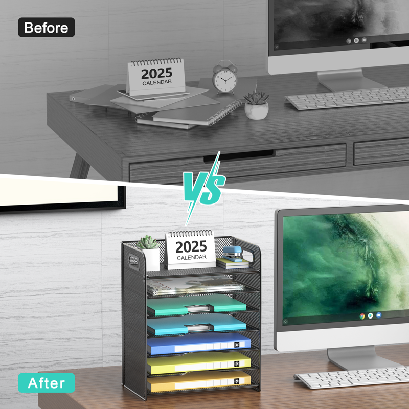 7-Tier Desk Organizer with Handles for Letter & A4 Paper Storage
