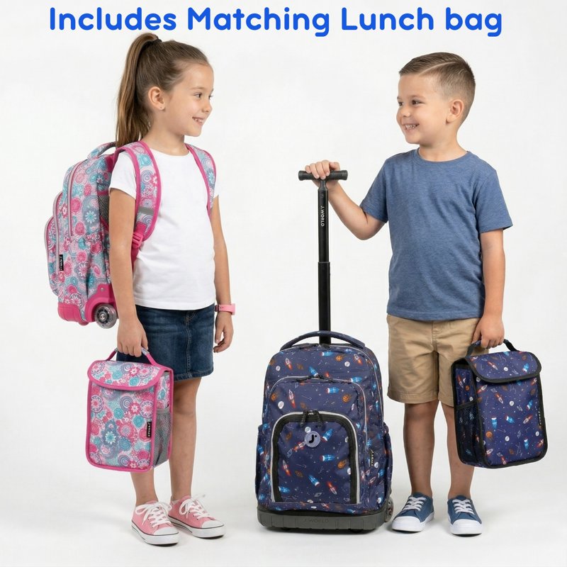 Kids Rolling Backpack with Insulated Lunch Bag - 16-Inch School & Travel Bag
