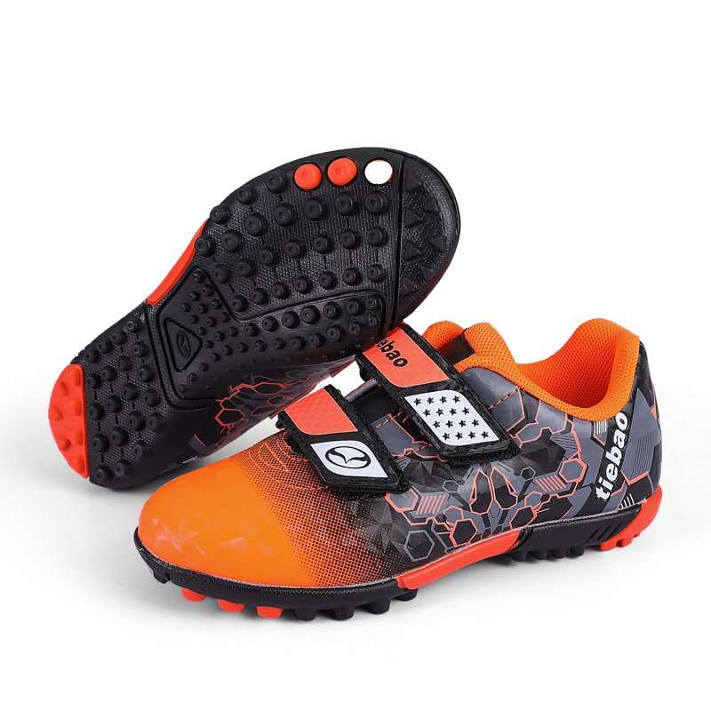 Toddler 7.5 Football Cleats - Outdoor Soccer Shoes, Orange/Black, Hook Strap