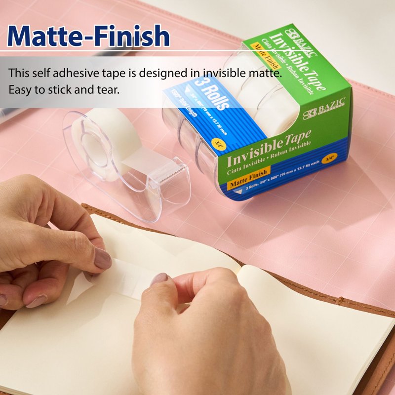 BAZIC Invisible Tape w/ Dispenser 3/4" X 500", Matte Finish, (3/Pack), 2-Packs