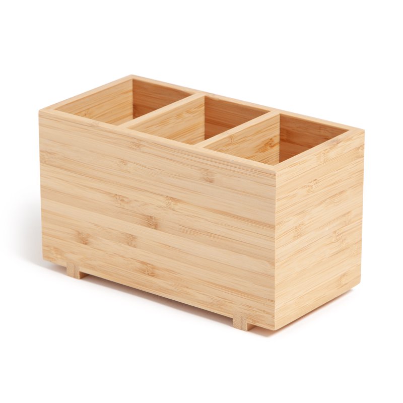 Bamboo Desktop Organizer for Office Supplies - 3 Compartments, Zen Design