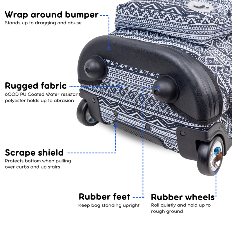 20-Inch Unisex Rolling Laptop Backpack with Multiple Compartments - Tribal Pattern