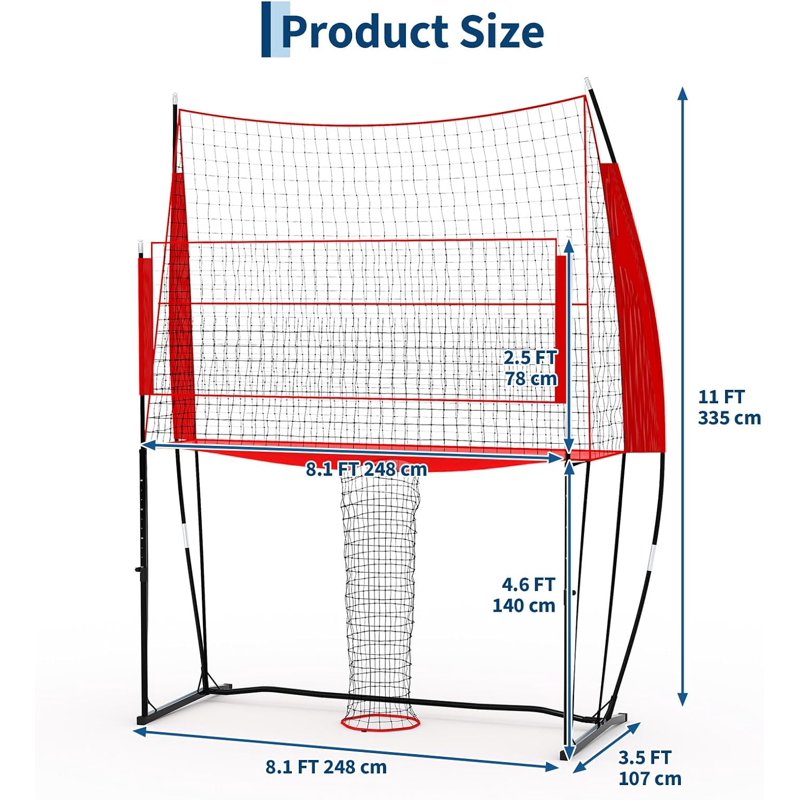 Adjustable Volleyball Net System with Carry Bag - 8.1 x 11 ft, Red