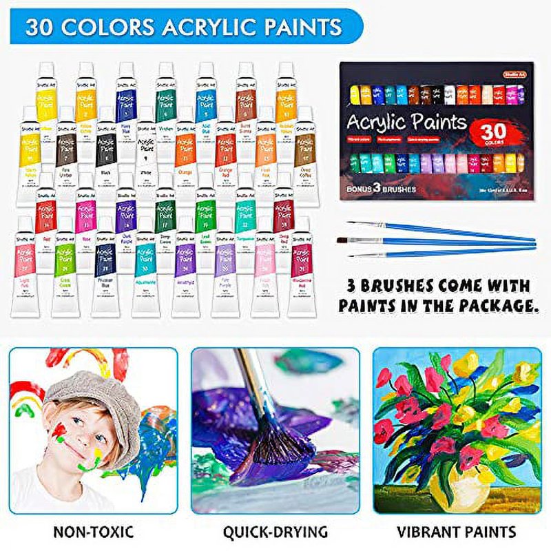 Acrylic Painting Set with Easel, Brushes, Canvas & Supplies for Artists
