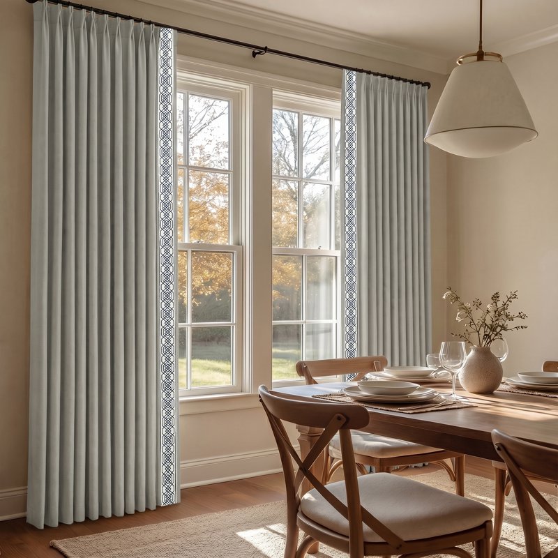 Blackout Thermal Insulated Curtains with Embroidered Trim - Room Darkening Drapes, 52x96 Inches, Pack of 2