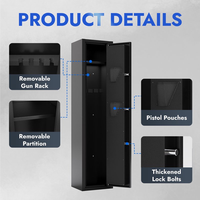 2-3 Gun Safe with Pistol Pockets, Digital Lock & Adjustable Shelves