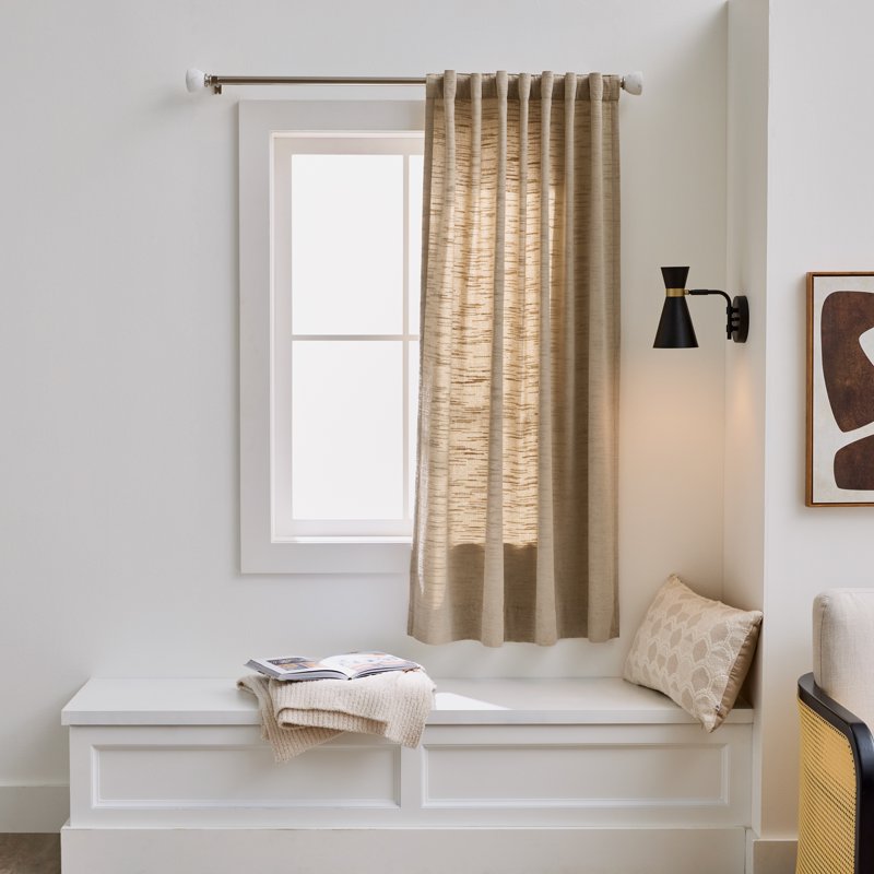 Textured Chenille Light-Filtering Curtain Panel - Beige, 50x63 Inches