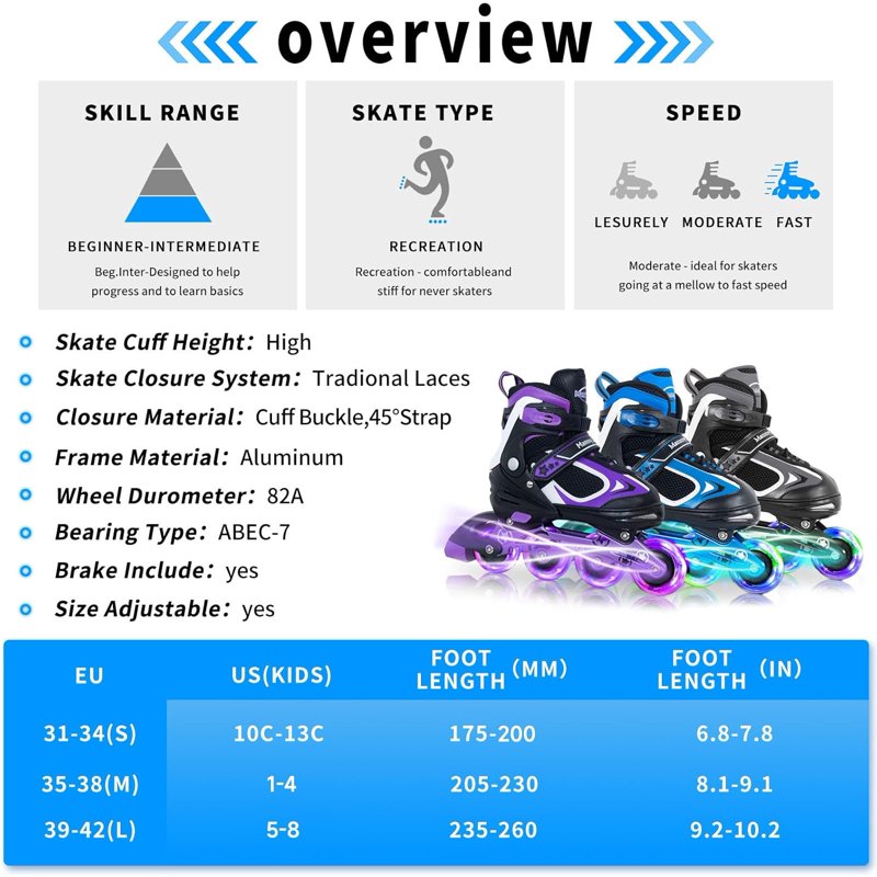 Light Up Blade Roller Skates for Kids - Adjustable Inline Skates for Boys & Girls