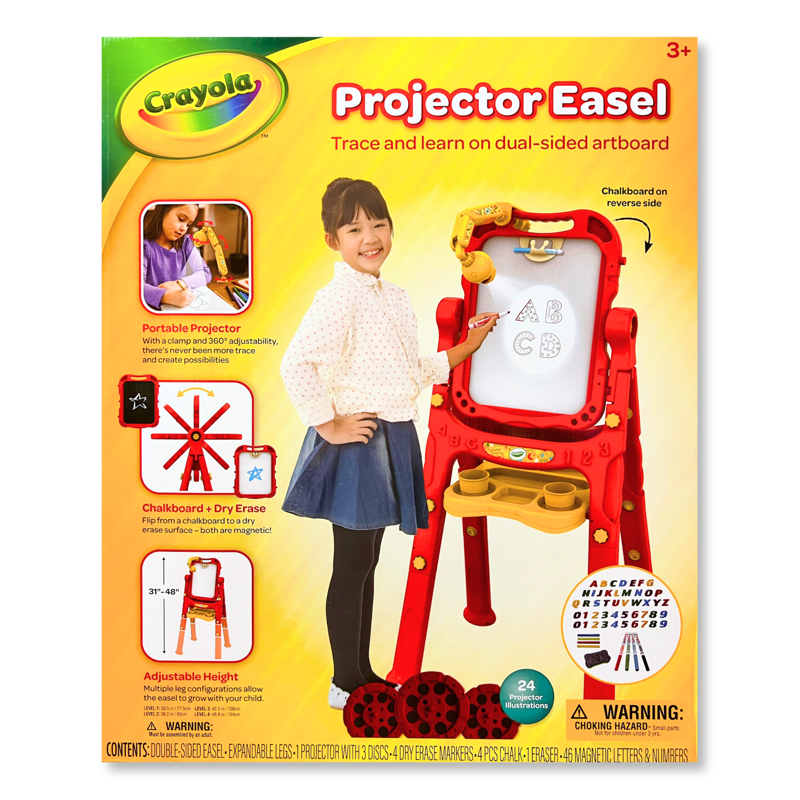 Kids Double-Sided Art Easel with Projector and Accessories - Adjustable Height