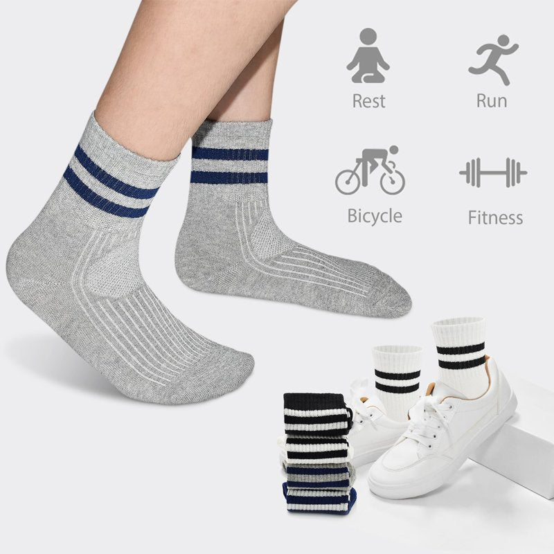 Kids Crew Socks 5 Pairs - Cotton Athletic Socks for Boys & Girls, All Sizes & Colors