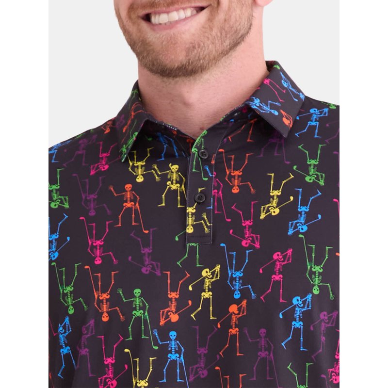Neon Skeleton Golf Polo Shirt for Men - Short Sleeve Performance Activewear