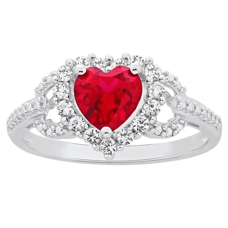 Sterling Silver Lab Created Ruby Heart Ring - Hypoallergenic Gift Jewelry