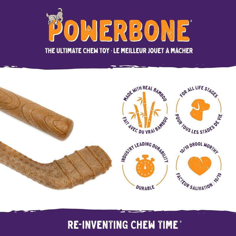 Powerbone 12-Inch Hockey Stick Dog Chew Toy Durable & Safe for Aggressive Chewers