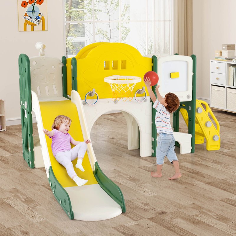 10-in-1 Toddler Indoor Playground Set with Slide, Whiteboard & Telescopic Ring Toss