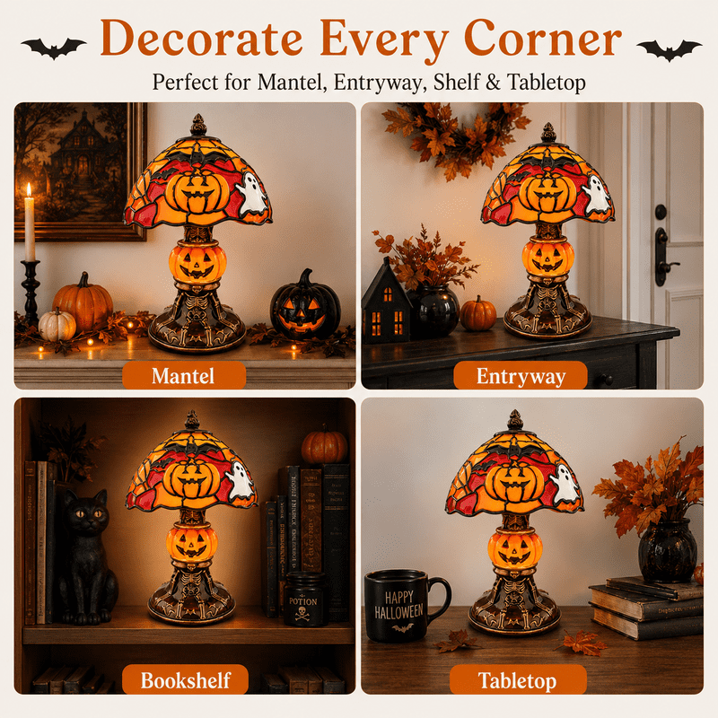 Halloween Pumpkin Ghost Table Lamp 7-Inch Jack O Lantern Desk Light for Shelf Bedroom Decor