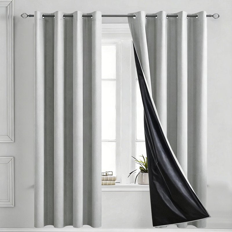 Blackout Curtains for Living Room Privacy & Noise Reduction - Heat Insulating Black-Lined Drapes
