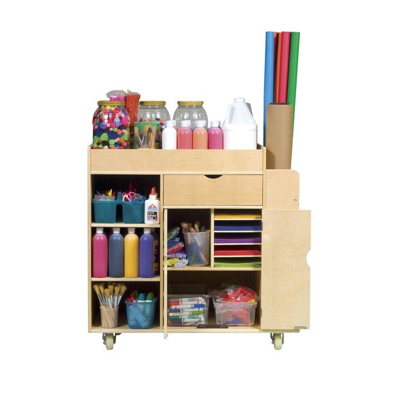 Mobile Art Supply Storage Cart with Shelves and Casters - Classroom & Craft Room Organizer