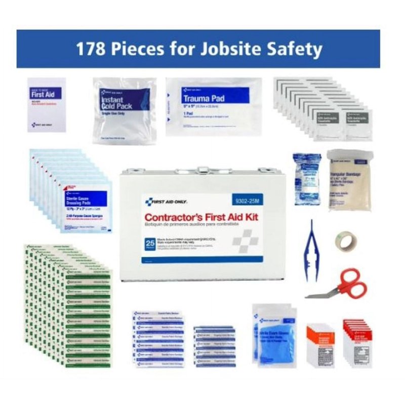 178-Piece Contractor's First Aid Kit - Emergency Medical Supplies for Job Sites and Home