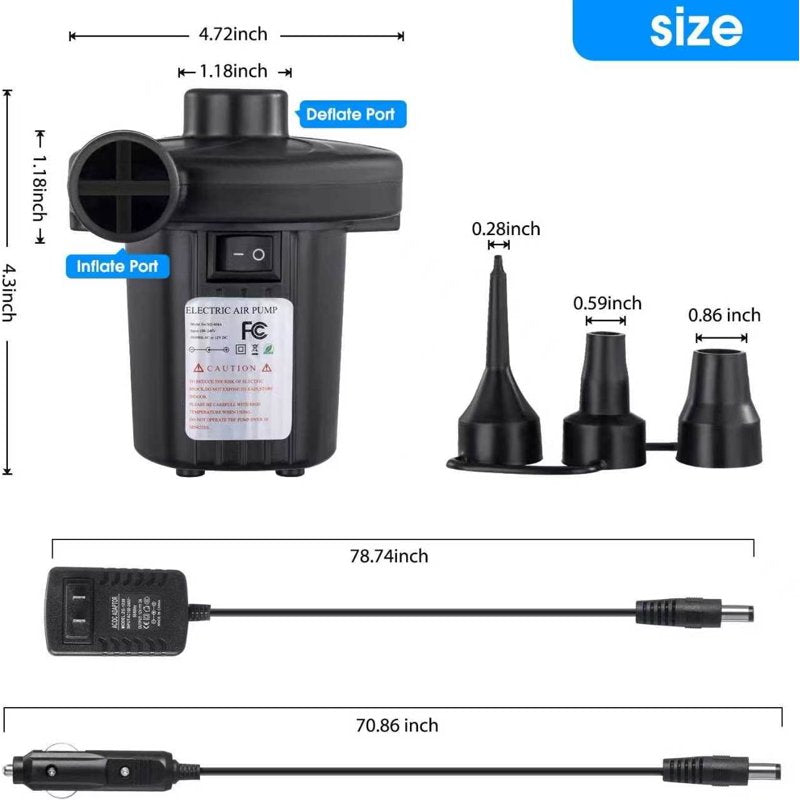 Electric Air Pump for Inflatable Pools & Air Mattresses - Portable Dual-Use Inflator & Deflator
