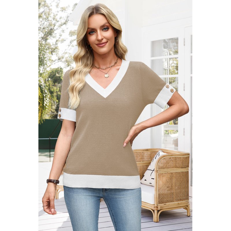 Women’s V Neck Short Sleeve Blouses & Summer Tops - Lightweight Knit Shirts