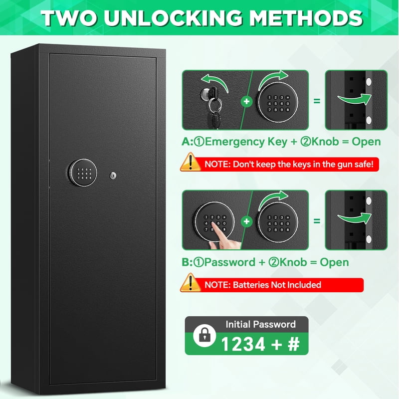 Large Gun Safe for Rifles and Pistols - Digital Keypad, Removable Shelves, Quick Access