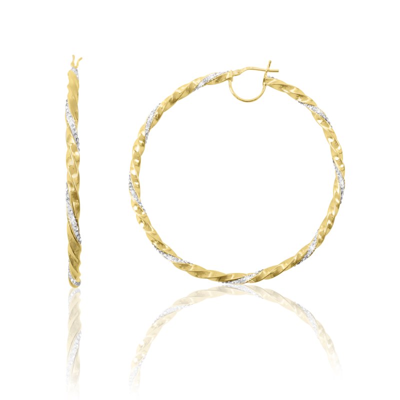 14K Gold Plated Sterling Silver Large Hoop Earrings with Crystals - 65mm