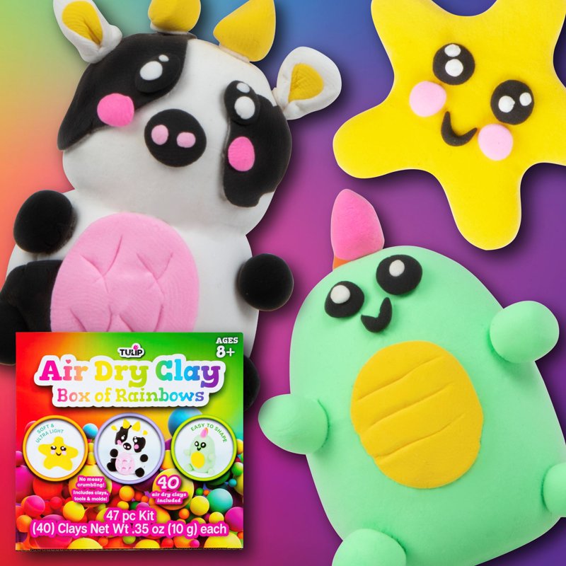 Rainbow Air Dry Clay Set with Molds & Sculpting Tools - 40 Pack Kids Art Kit