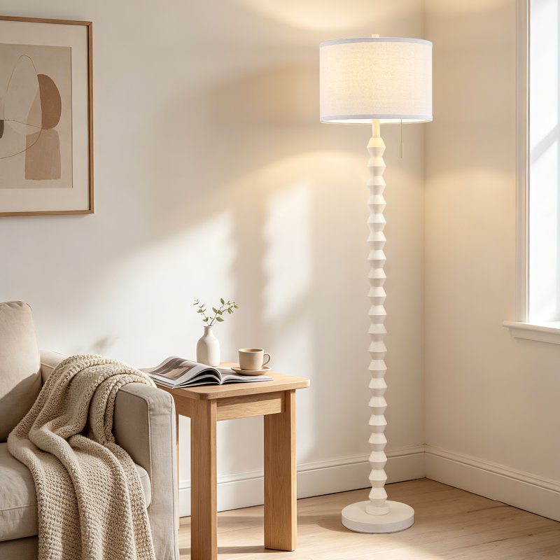 Modern Solid Wood Floor Lamp with Linen Shade - 65-Inch Standing Light for Living Room & Bedroom