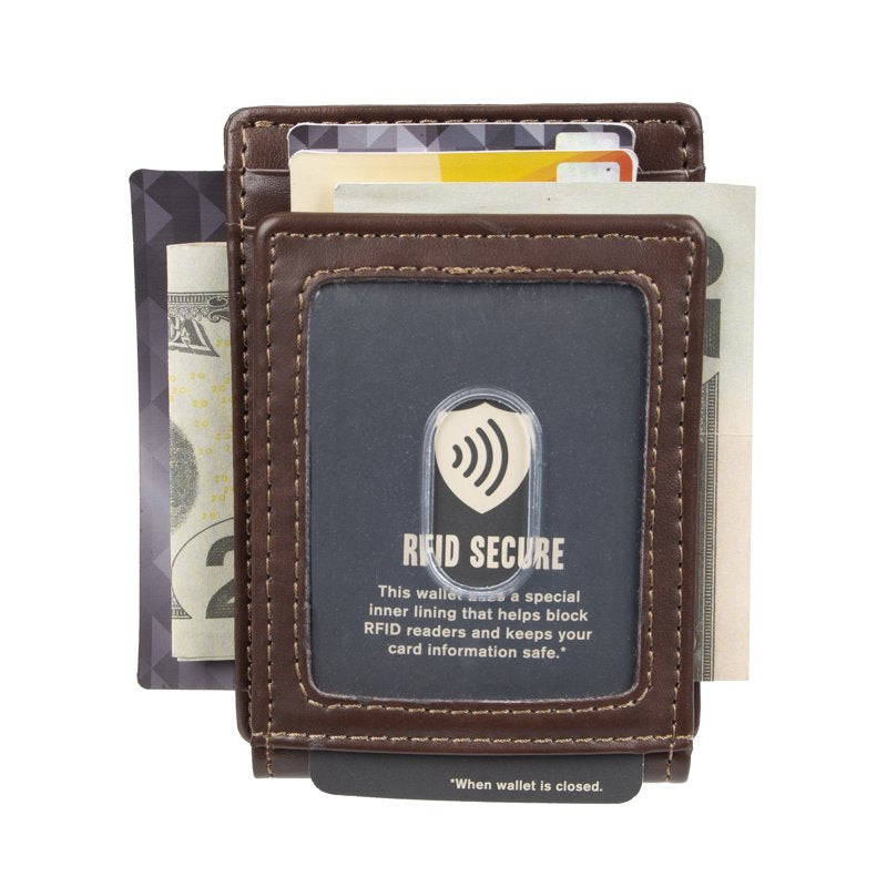 Slim RFID Wallet with Magnetic Money Clip for Men - Brown