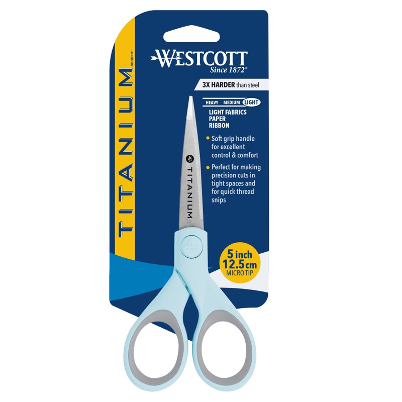5-Inch Titanium Bonded Micro-Tip Crafting Scissors Light Blue - Durable Precision Cutting Tool