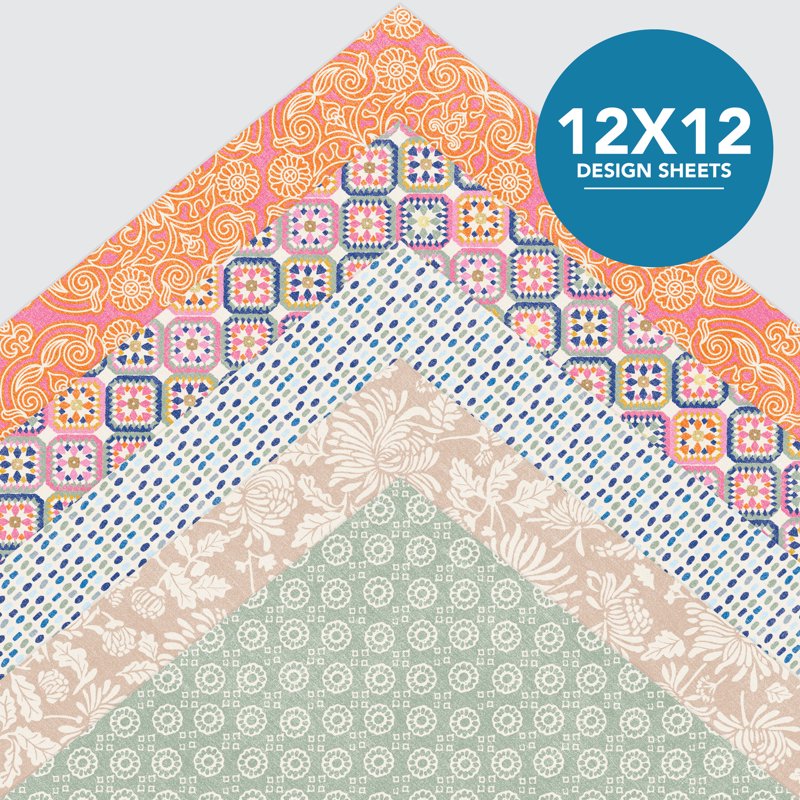12x12 Scrapbook Paper Pad - 50 Sheets Bohemian Design, 24 lb/110 GSM