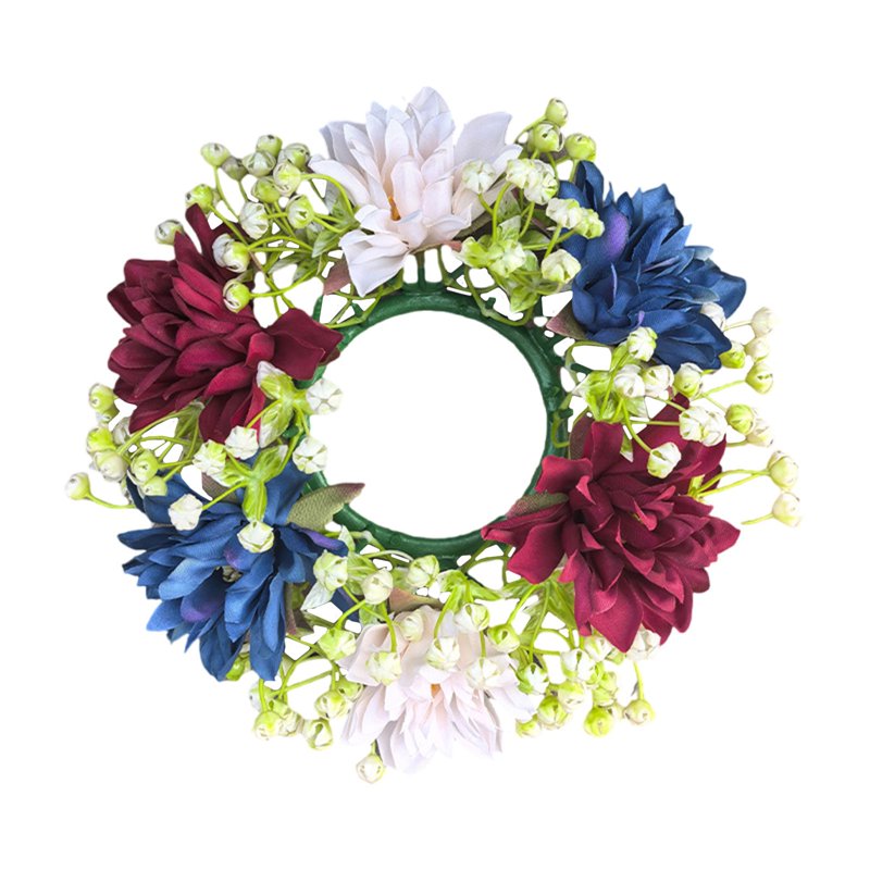 Patriotic Floral Candle Ring Wreath for Independence Day & Holiday Decor