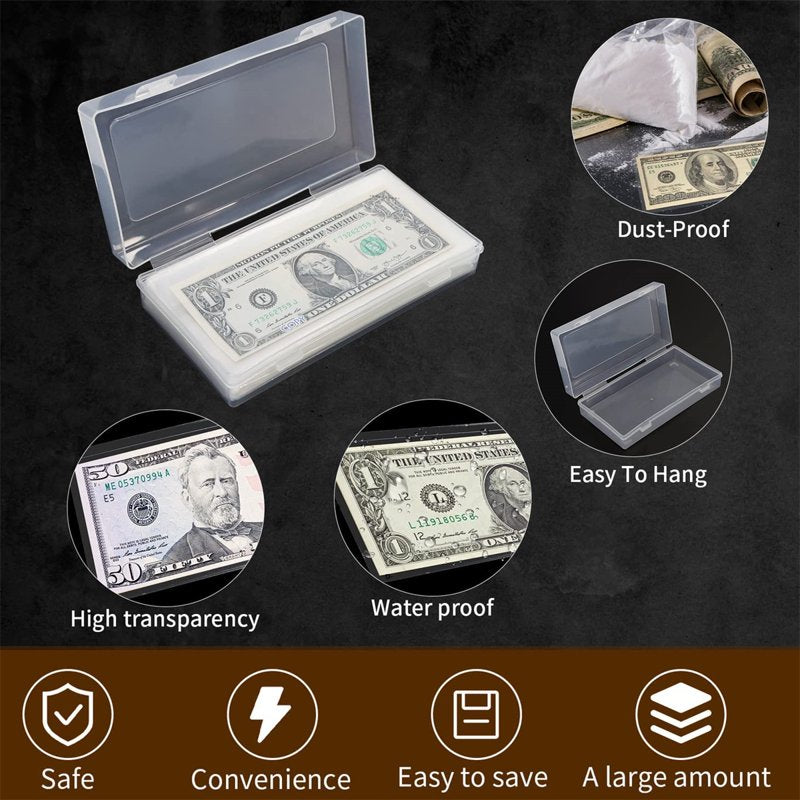 Clear Paper Money & Currency Collection Sleeves with Storage Case - 100 Pieces