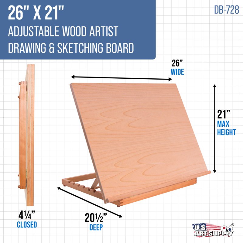 Extra Large Adjustable Wood Artist Drawing Board with Drafting T-Square