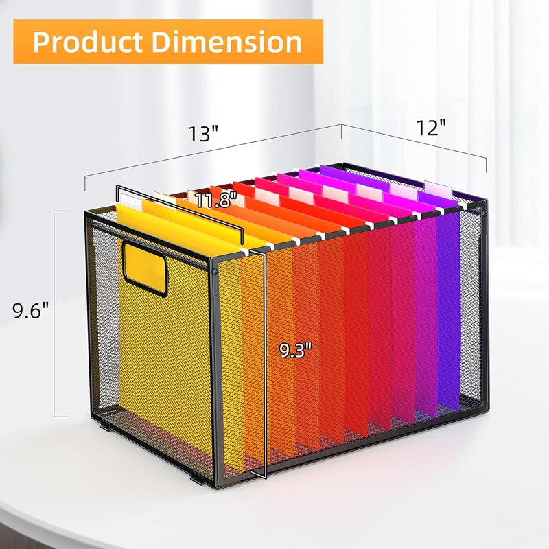 Metal Hanging File Organizer with Handles - Desktop Paper Storage Box for Documents