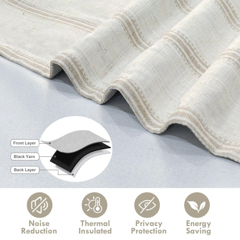 Farmhouse Linen-Lined Blackout Window Valance with Rod Pocket - Vertical Stripes, Multiple Sizes