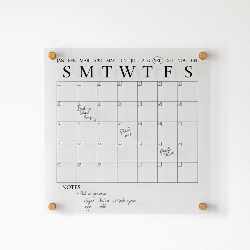 Acrylic Dry Erase Wall Calendar 14-Inch Square with Mounting Hardware