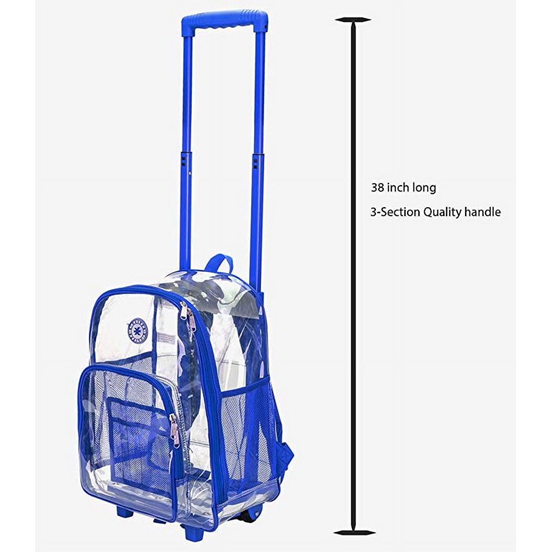 Heavy Duty Clear Wheeled Backpack with Tuckable Straps - 17x13.5x7 Inches