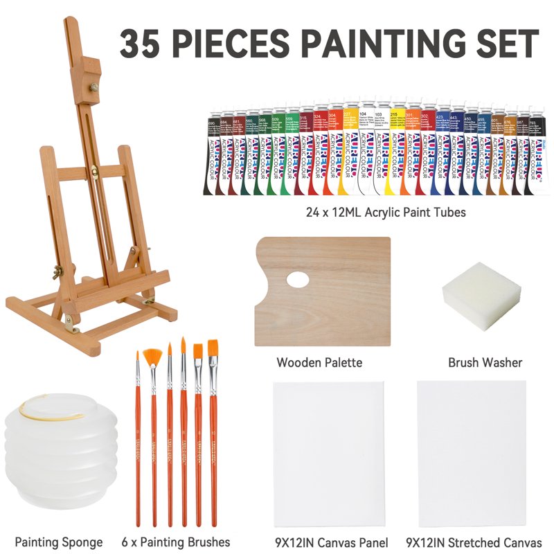 Complete Acrylic Painting Set with Easel, Canvases, Paints & Brushes - Artist Starter Kit
